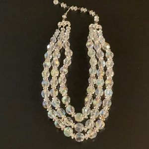 Vintage Triple (3) Strand irridescent crystal Graduating Bead Choker.